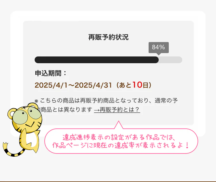 達成進捗表示の設定がある作品では、作品ページに現在の達成率が表示されるよ！